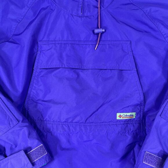 Vtg Columbia Jacket Mens Small Blue Quarter Zip Anorak Y2K Windbreaker Hooded - Picture 4 of 13